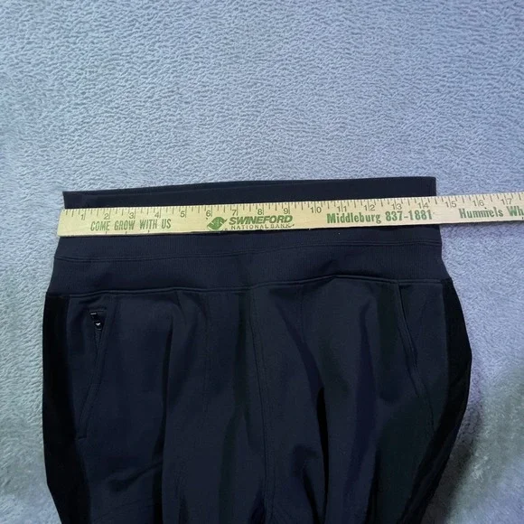 Athleta Venice Velvet Stripe Jogger Black Womens Size M Ribbed Waist Zip Pockets - Picture 8 of 16